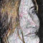 "Interface"
by Michelle Heyden
gel medium, charcoal, vellum, chalk pastel, & collage